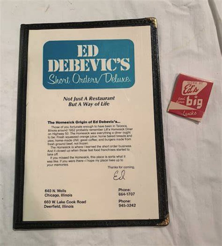 Menu at Ed Debevic's restaurant, Chicago, 159 E Ohio St